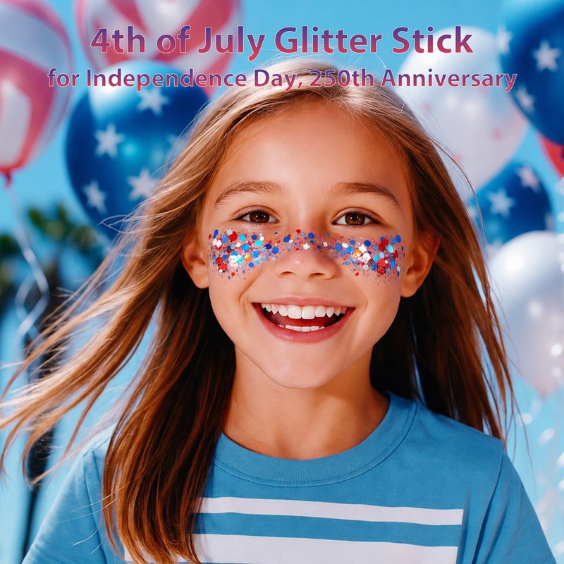 Mysense Patriotic Red White and Blue Face Hair Body Glitter Stick,4th of July Outfits and Accessories for Women Kids,USA Flag Makeup for Independence Day 250 Anniversary Memorial Day Veterans Day