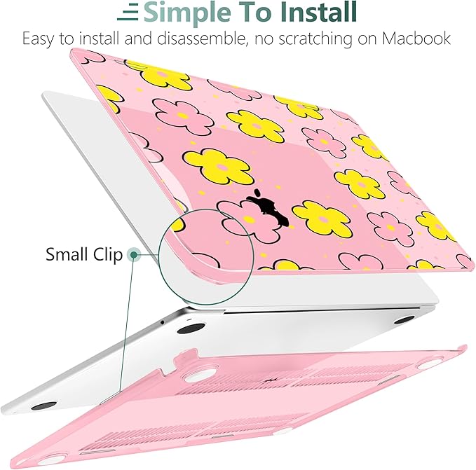 TWOLSKOO Compatible with MacBook Air 13 inch Case M5 2026 M4 2025 M3 M2 2024-2022 A3449 A3240 A3113 A2681, Plastic Hard Shell & Keyboard Cover for MacBook Air 13.6 inch Case, Cute Pink Flowers