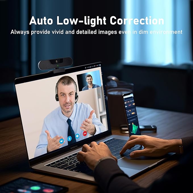 VIZOLINK 4K Webcam, Computer Camera with 4 Noise-canceling Microphones for Computer/Laptop/Mac, Privacy Cover and Tripod, Work with Video Conference, Live Streaming, Gaming, Video Calls, Zoom