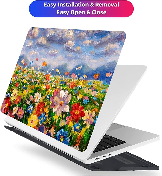 AMCJJ Compatible with MacBook Air 13 Inch Case 2017 2016 2015 2014 2013 2012 2011 2010 Release A1466/A1369, Plastic Hard Shell Case + Keyboard Cover + Screen Protector - Flowers