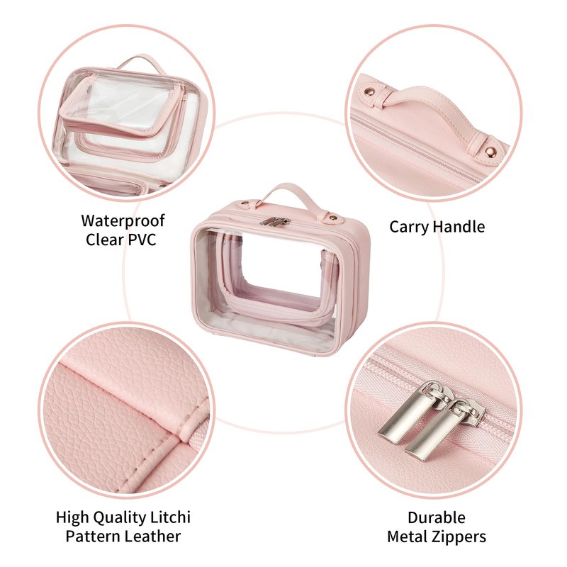 GRANNY SAYS TSA Approved Toiletry Bag, Clear Makeup Bag, Travel Toiletry Bag for Women, Leather Travel Cosmetic Bag, Portable PVC Waterproof Bag, Small Makeup Organizer, Black