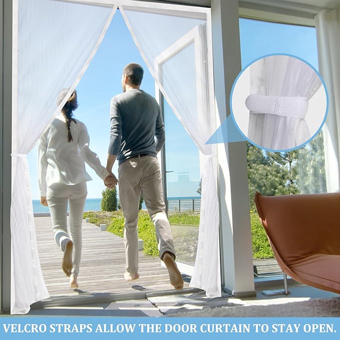 Amzjjle Magnetic Screen Door - Self Sealing, Heavy Duty, Hands Free Mesh Partition Keeps Bugs Out Let Breeze in- Pet and Kid Friendly - Keep Open Feature (White, Fit Door Size 34 x 80 Inch)