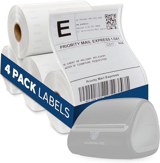 LabelMe 4x6 Thermal Labels Roll - Compatible with Dymo 4XL or Rollo 4x6, Perforated Strong Adhesive, Replaces Dymo 1744907, 250 Per Roll (4 Rolls | 1000 Labels)