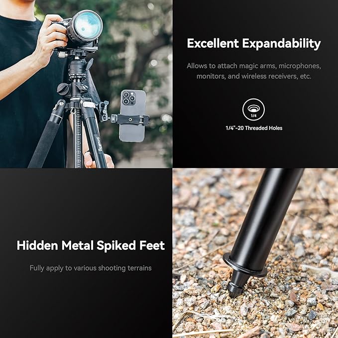 SmallRig CT200 72.8"/200cm Horizontal Overhead Tripod for Camera with Smartphone Holder & Carrying Bag, 33lb Max Load Aluminum Horizontal Camera Tripod for Overhead Shots
