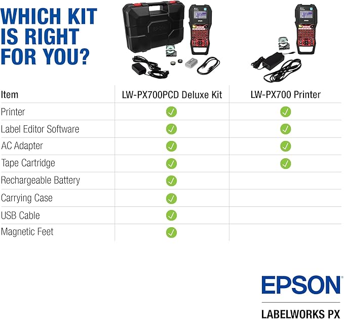 LABELWORKS Epson LW-PX700PCD Industrial Label Maker Kit - Complete Bundle with Accessories, Compatible with Large Variety of Tape Types, Portable Handheld Label Printer, Labels