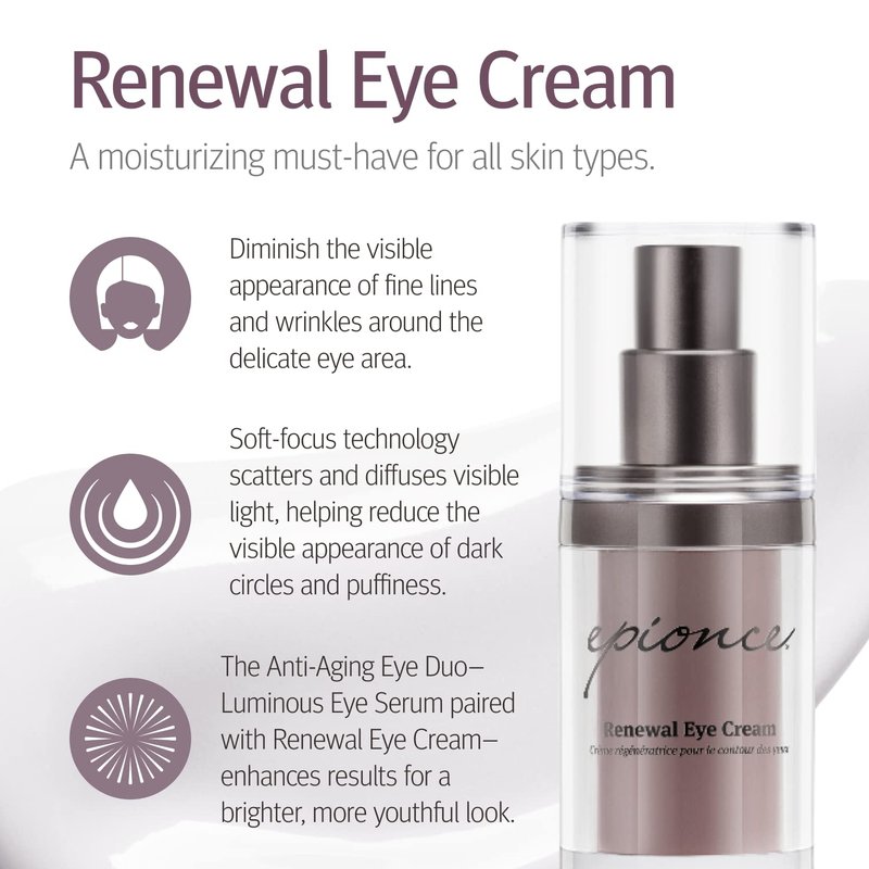 Epionce Renewal Eye Cream - Anti-Aging, Under Eye Cream for Dark Circles, Fine Lines, Wrinkles & Puffiness with Hyaluronic Acid, For All Skin Types, Dermatologist Skincare