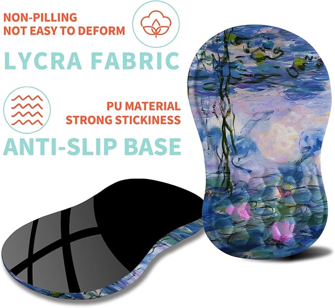 Kuosgm Ergonomic Mouse Pad Wrist Support with Memory Foam Massage Bulge, Carpal Tunnel Pain Relief Mousepad Wrist Rest for Mouse(12x8 inch, Lotus Pond)