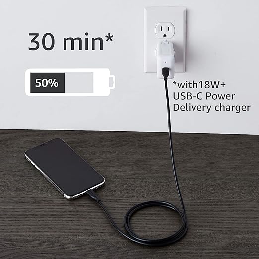 Amazon Basics USB-C to Lightning Cable, Apple MFi Certified, Power Delivery, Data Transfer, 3 Feet, Black