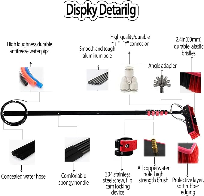 Roof Cleaning Tools,Window Cleaner Kit, Solar Panel Cleaning Brush, with Water/Hose Fed Pole, Photovoltaic Panel Cleaning,Conservatory Roof Cleaner 35cm-10.8m/36FT