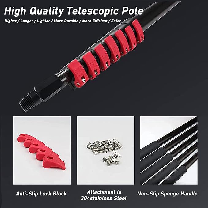 Window Cleaning Wand, Water Feeding Telescopic Brush for Pv Panel Cleaning - 12m/40ft, Roof Cleaning Tool Window Cleaner Kit,35cmbrushhead-10.8M/36FT