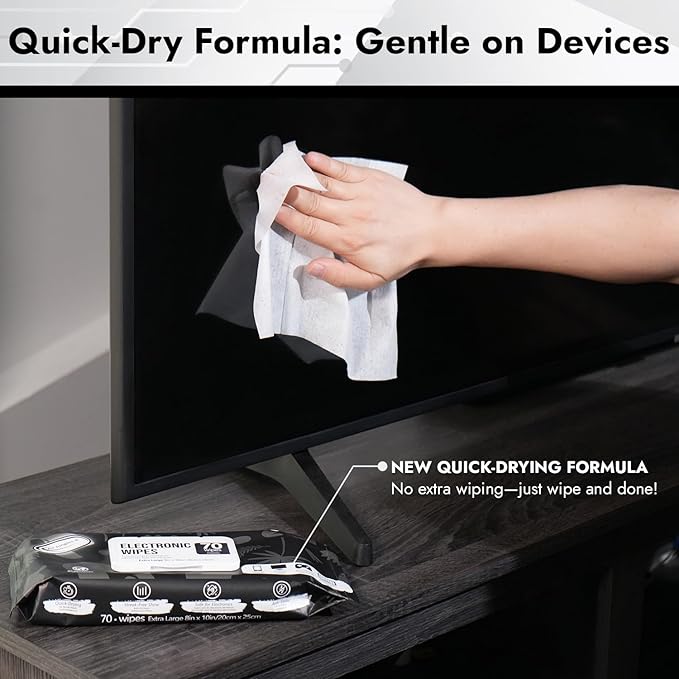 Air Jungles Electronic Wipes Screen Cleaner 70 Count, No Cloth Needed, XL 8"x10" Cleaning for LED Screen, TVs, Computer, Tablet, Phone, Laptops, Monitor, Smart Watch, Headphone and Gaming Equipment