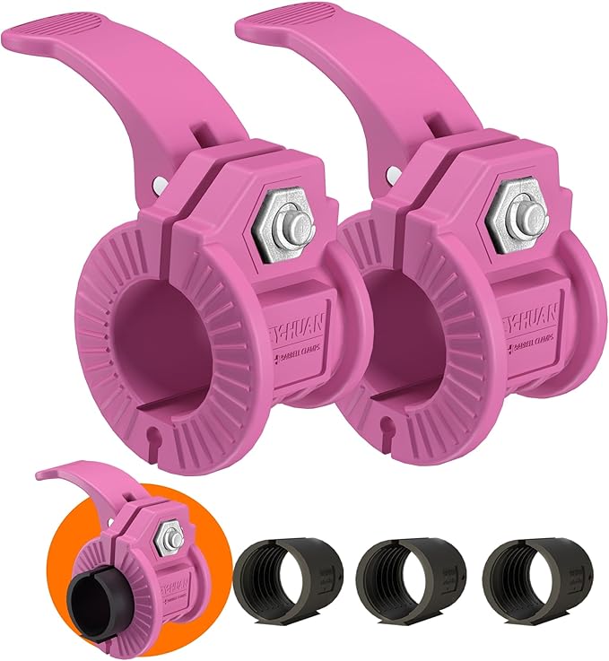 ZY-HUAN Barbell Clips 1 inch Barbell Clamps 0.9-1.18inch Quick Release Weight Clips for Bars Multi-Size Adjustable Olympic Barbell Clamps (Matte Pink)