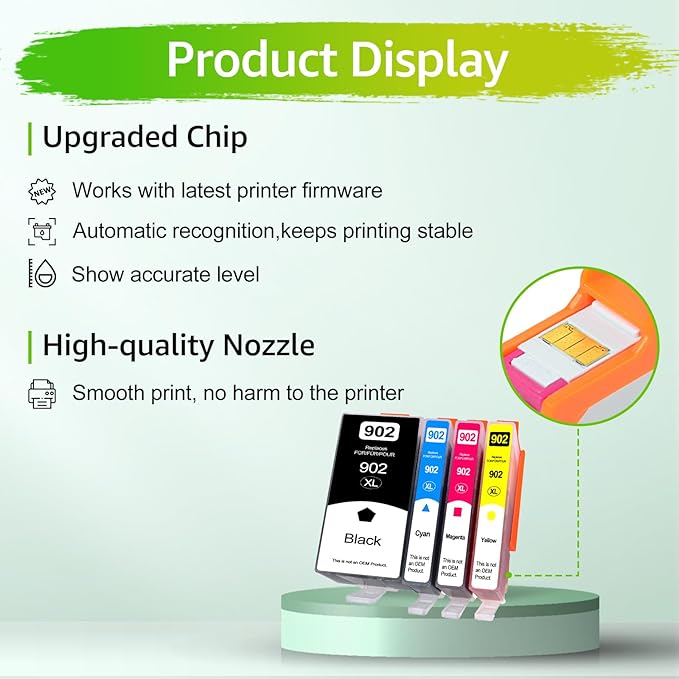 greencycle 902XL Ink Cartridges for HP Printers Replacement for HP 902XL Ink Cartridges Combo Pack 4 Pack Work with Officejet Pro 6978 6968 6970 6975 Officejet 6958 6956 6954