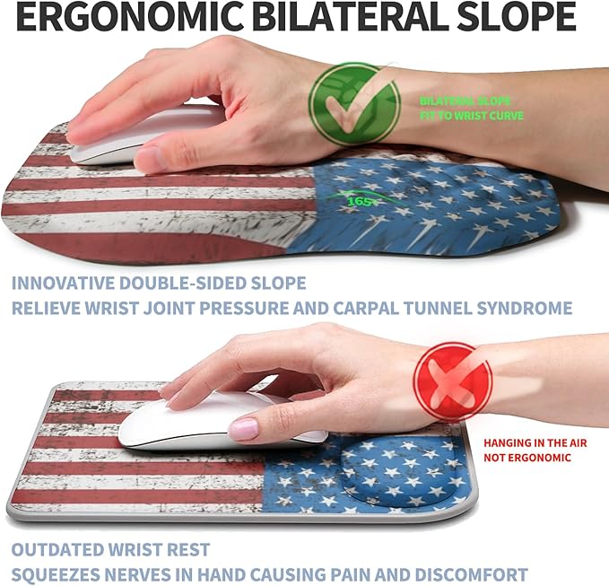 Gleamtide Ergonomic Raised Mouse Pad Wrist Support with Bilateral Slope Memory Foam Mousepad for Wrist Rest and Carpal Tunnel Pain Relief 11.8x7.9〃National Flag
