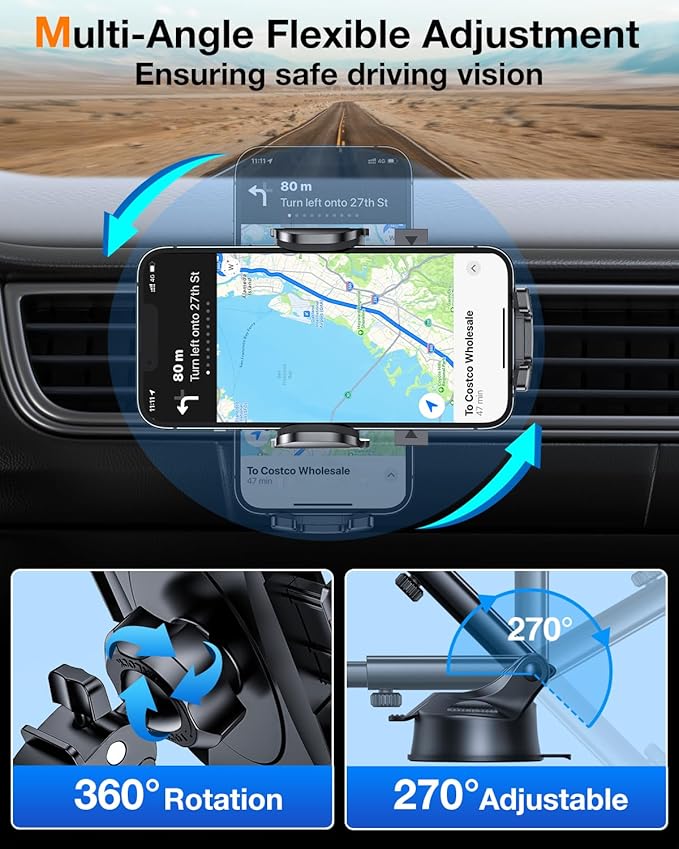 HTU Car Phone Holder【2026 Upgraded 100+LBS Suction & Safety Cert】 Cell Phone Car Mount for Truck Heavy Duty Phone Holder for Dashboard/Windshield/Vent for iPhone 17 16 Pro Max, Purple