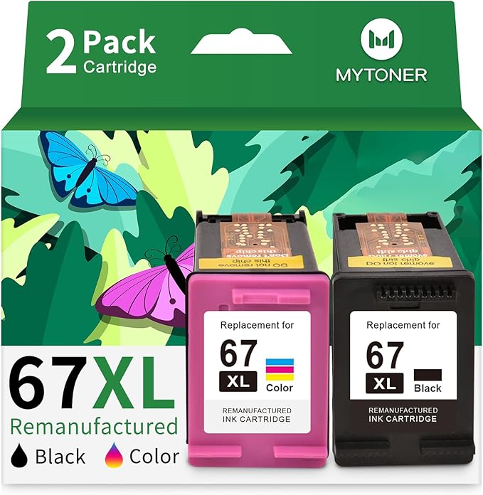 MYTONER 67XL HP Printer Ink Replacement for HP Ink 67 Black/Color Combo Pack HP 67XL for DeskJet 6055e 2755e 2855e 2800e 4155e 2700e 2700 Envy 6000 6400 Envy Pro 6458 Printer Ink HP 67 (2 Pack)