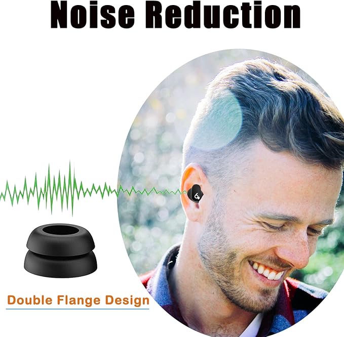 Double Flange Ear Tips for Beats Earbuds, Anti-Slip Universal Replacement Tips for Studio Buds+/Fit Pro/Solo Buds/PowerBeats Pro2, Noise Isolating, 6 Pairs, Black