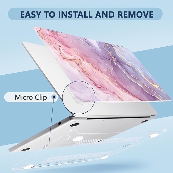 MecBevia Compatible with 2026 M5 MacBook Air 13 inch Case 2026 2025 2024-2022 M5 A3449 M4 A3240 M3 A3113 M2 A2681, Keyboard Cover, Screen Protector, Webcam Cover & Type-C OTG, Pink Marble