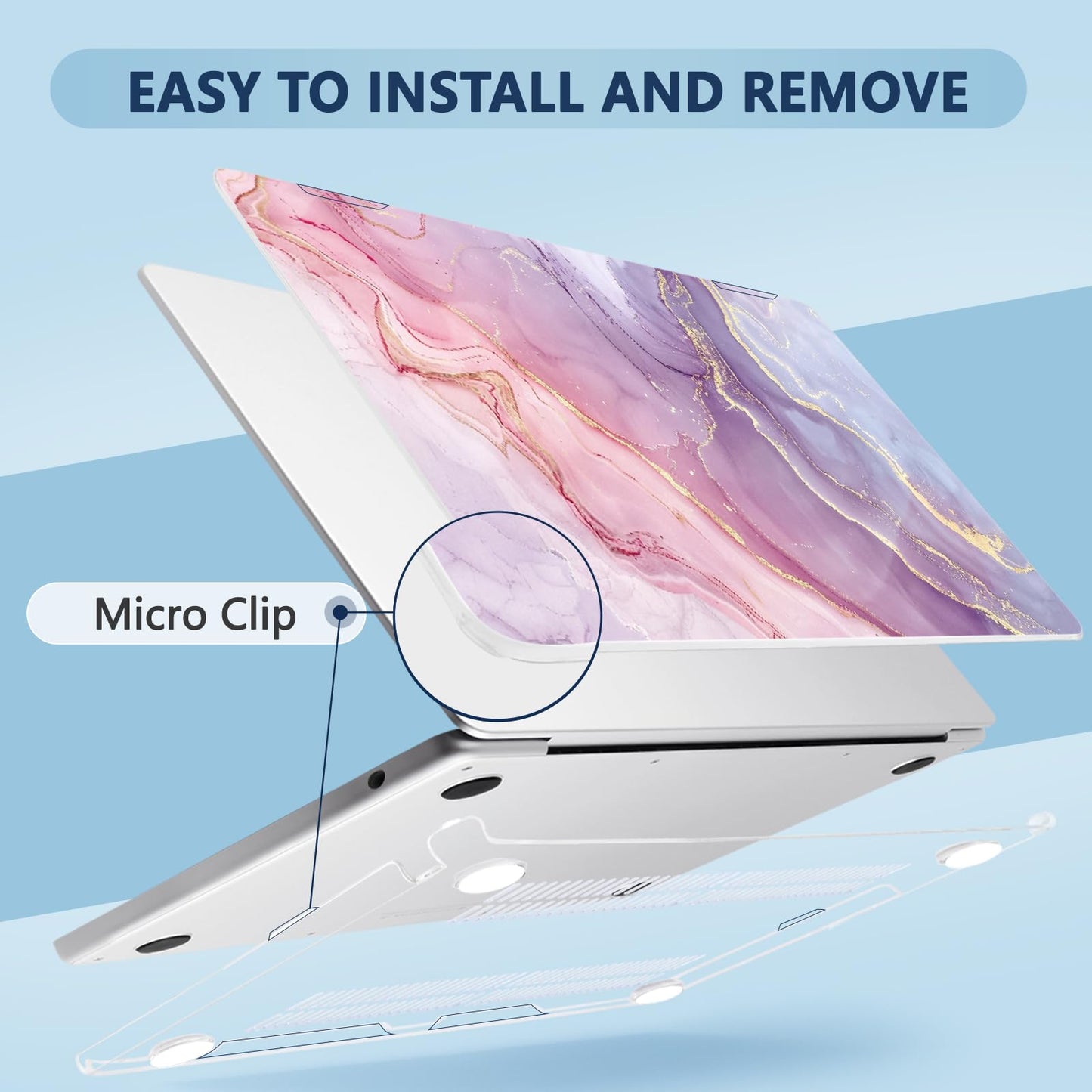 MecBevia Compatible with 2026 M5 MacBook Air 13 inch Case 2026 2025 2024-2022 M5 A3449 M4 A3240 M3 A3113 M2 A2681, Keyboard Cover, Screen Protector, Webcam Cover & Type-C OTG, Pink Marble