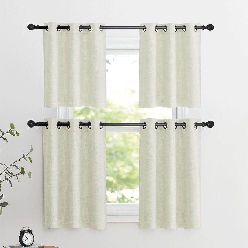 NICETOWN 24 inch Long Blackout Tiers, Farmhouse Grommet Half Window Curtains, Light Block Small Window Valances for Kitchen Cupboard, Covering for Bathroom, W34 x L24, Natural, 2 Panels