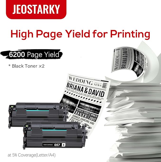 Jeostarky Remanufactured for Canon 057 Toner Cartridge with Display Capacity Chip Replacement for Canon 057 057H Works with Canon imageCLASS MF455dw MF445dw mf451dw LBP227dw Printer (Black, 2-Pack)