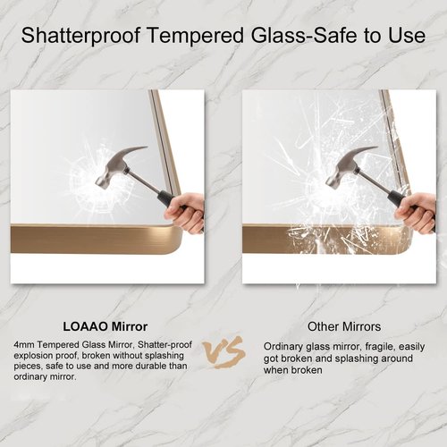 LOAAO Gold Bathroom Mirror - 40”X36” Rounded Rectangle Design | Brushed Gold Frame, Anti-Rust, Versatile Mounting