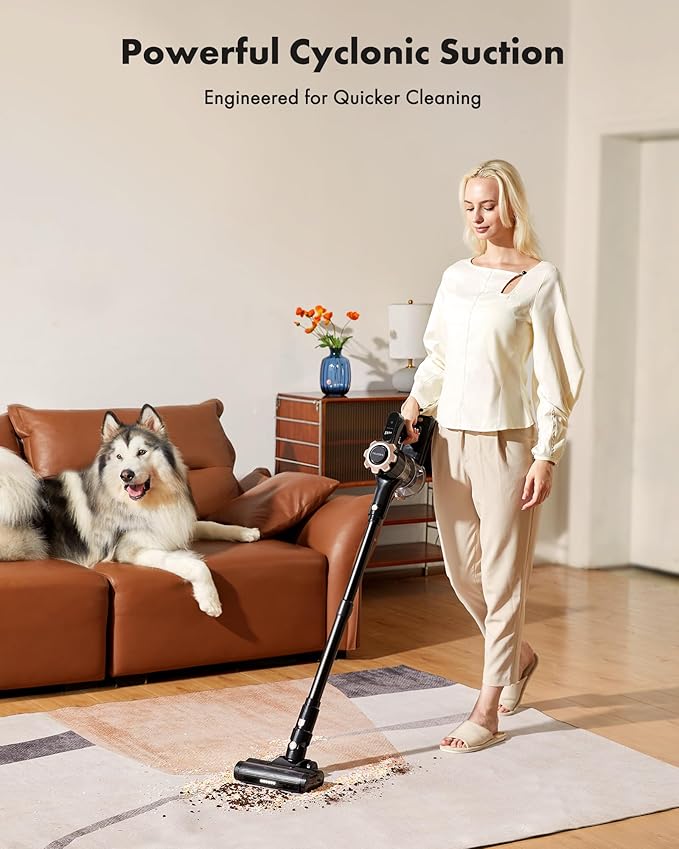 Trucozie Cordless Vacuum Cleaner, 8-in-1 Lightweight Stick Vacuum with 45mins Runtime, Powerful Suction, Vacuum Cleaners for Home, Hardwood Floors, Carpet, Pet Hair, Black