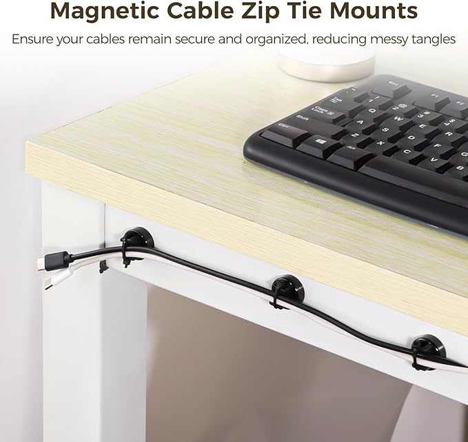 Magnetic Zip Tie Mounts 20mm, 15 Pack Cable Tie Mount Bases with 50 Zip Ties, Heavy Duty Cable Clips for Wire Management, Magnet Cord Holder Organizer for Desk, PC, Home Office