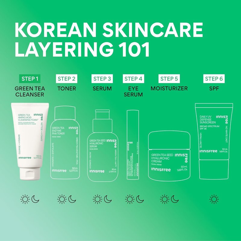 Innisfree Green Tea Amino Acid Cleansing Foam - Sulfate-Free Hydrating Face Wash | Gentle Lather, pH-Balanced Skincare