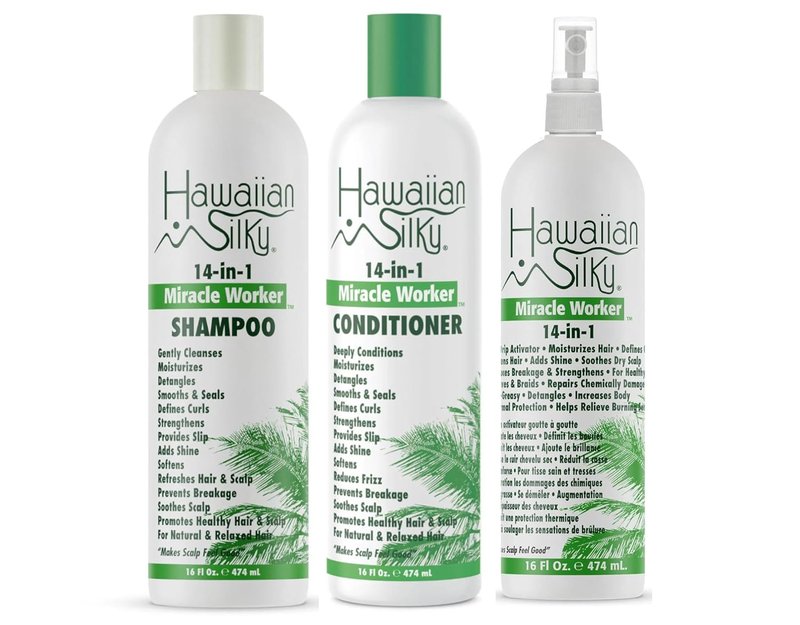Hawaiian Silky 14-in-1 Miracle Worker Hair Care Set - Shampoo, Conditioner & Activator Spray | 16 Fl Oz Each