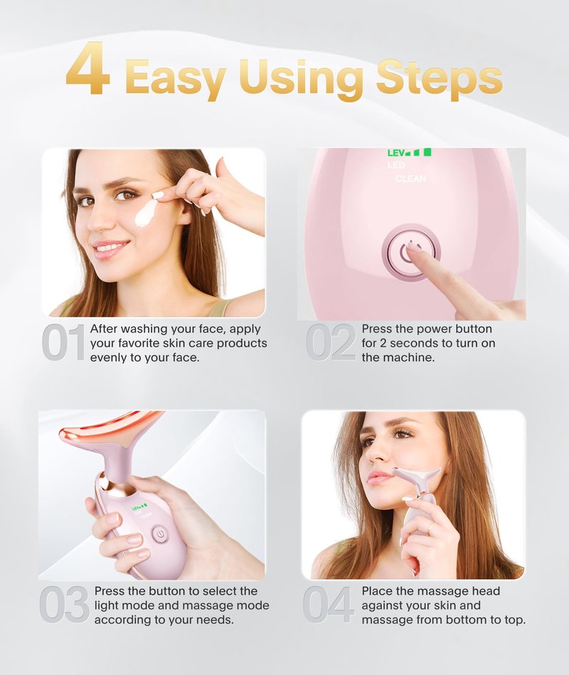 ELISHINE Light Based Face-Neck-Massager - 7 Color Portable Facial Massager for Skin Care, Glossy Pink