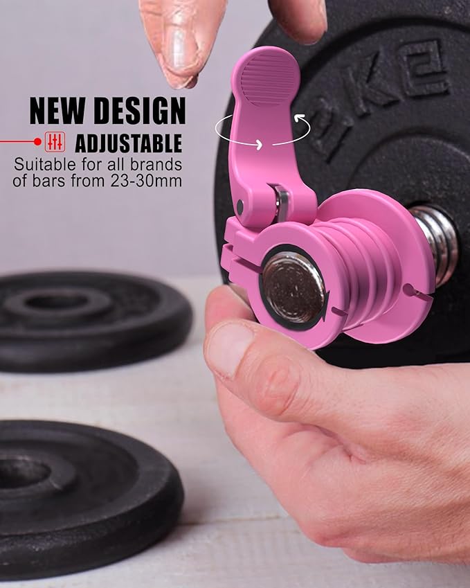 ZY-HUAN Pro Barbell Clips 1 inch Barbell Clamps 0.9-1.18inch Quick Release Weight Clips for Bars Multi-Size Adjustable Olympic Barbell Clamps (Pink)