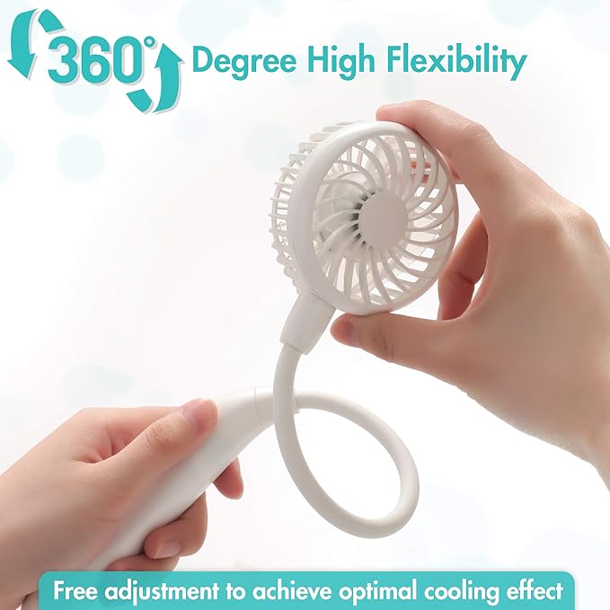 Portable Neck Fan, 2600mAh Battery Operated Ultra Quiet Hands Free USB Fan with 3 Speeds, Strong Wind, 360° Adjustable High Flexibility Wearable Personal Fan for Home Office Outdoor Travel-White