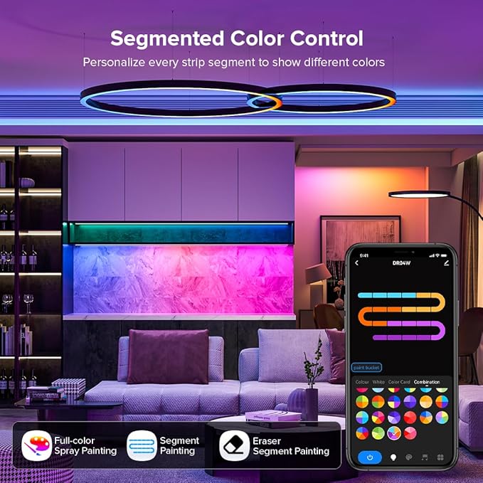 FCOB 2.4G WiFi SPI RGBW LED Controller DR04W, Smart Life/Tuya App, Alexa & Google Home Compatible, Works with SK6812, WS2814, Addressable RGBW Strips RC03RFB RF Remote for Wireless Control