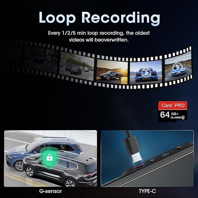 【Limited-Time】 4K WiFi Rear View Mirror Camera 10’’ Mirror Dash Cam Front and Rear w Super Night Vision Dash Cam Mirror w 64G TF Card WiFi App Loop Recording G Sensor Waterproof Reversing Camera