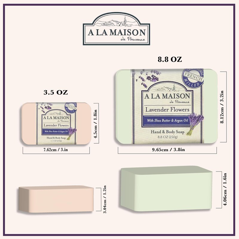 A LA MAISON Lavender Flower Bar Soap - Triple French Milled Natural Moisturizing Hand Soap Bar (3 Bars of Soap, 8.8 oz)