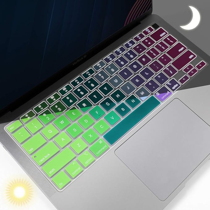 Allinside Soft Silicone Keyboard Cover for MacBook Air 13.3 inch (A2337 M1 A2179, 2021 2020) with Touch ID, Quiet Typing Keyboard Protector Skin, US Version, Rainbow