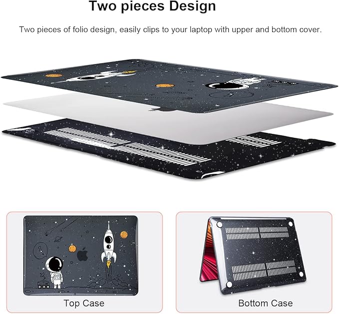 LCMOCICO for MacBook Air 13 inch Case 2020 2019 2018 Release M1 A2337 A2179 A1932, Glitter Crystal Pritned Pattern Hard Case Cover for Mac Air 13.3" Retina Display Touch ID, Astronauts & Spacecraft