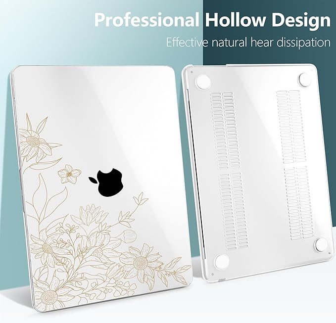TWOLSKOO Compatible with MacBook Air 13 inch Case M5 2026 M4 2025 M3 M2 2024-2022 A3449 A3240 A3113 A2681, Plastic Hard Shell & Keyboard Cover for MacBook Air 13.6 inch Case, Monoline Floral