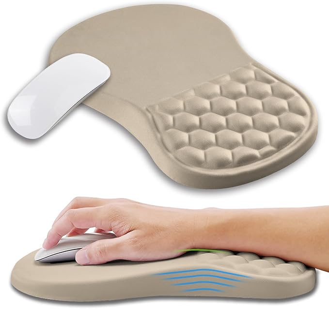 Kuosgm Ergonomic Mouse Pad Wrist Support with Memory Foam Massage Bulge, Carpal Tunnel Pain Relief Mousepad Wrist Rest for Mouse(12x8 inch, Apricot)