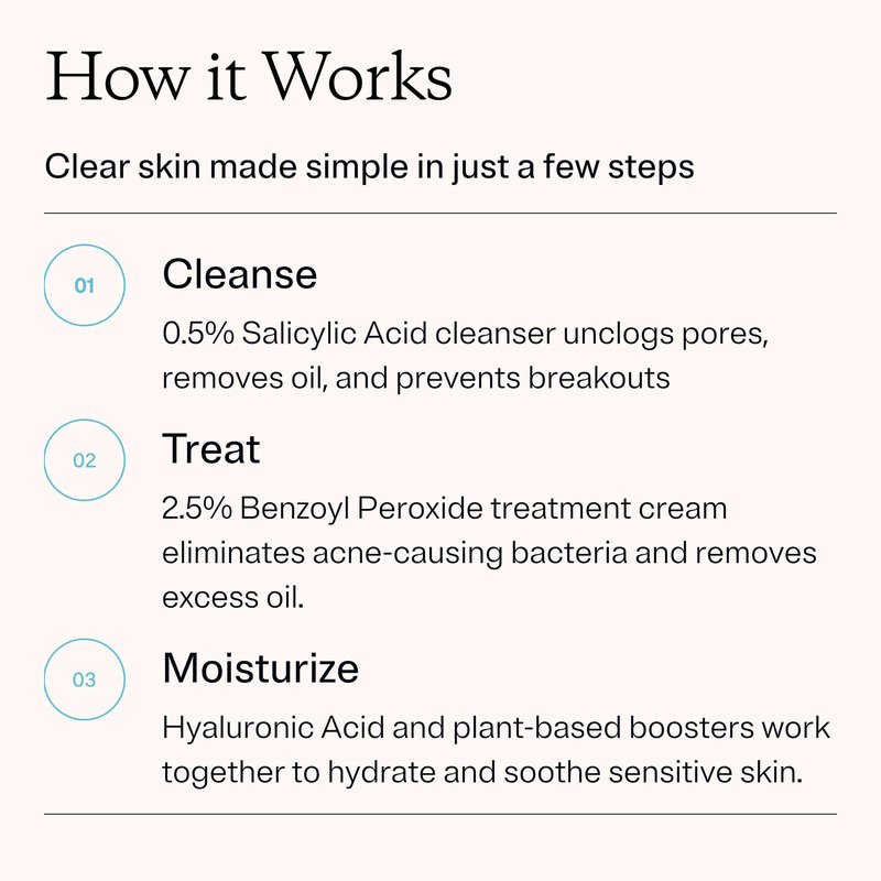 MDacne 3 Step Face Acne Treatment Kit, Benzoyl Peroxide Cream 2.5%, Salicylic Acid Cleanser, Niacinamide Moisturizer – Medicated Plant-Based Skincare for Adult & Teen Acne, 30 Day Kit