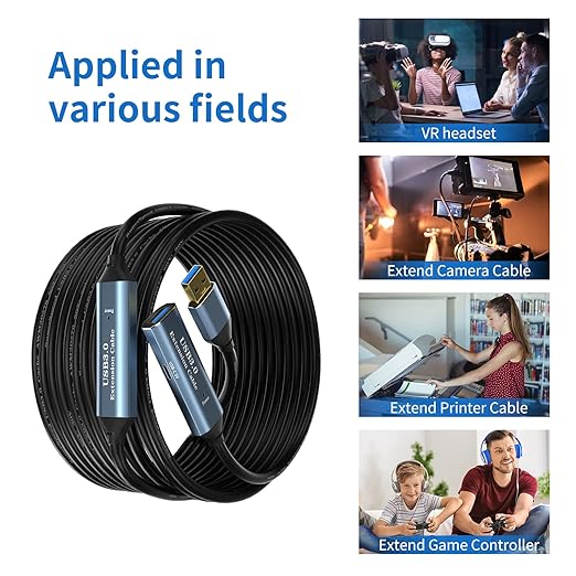 SSS·GRGB USB 3.0 Extension Cable 100FT Type A Male to Female Active Extender Cord with 4 Extension Chipsets Signal Booster and 1 USB-C Charging Port, for Webcam, PlayStation, Printer, Camera