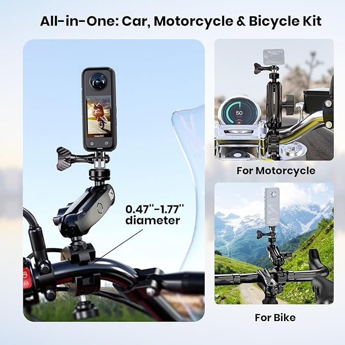 Thlevel Suction Car Mount for GoPro/Insta360/DJI | Aluminum Alloy Extendable Selfie Stick with Multi-Joint Flexible Arm | Upsized Strong Suction Mount Kit Includes Tripod Adapter