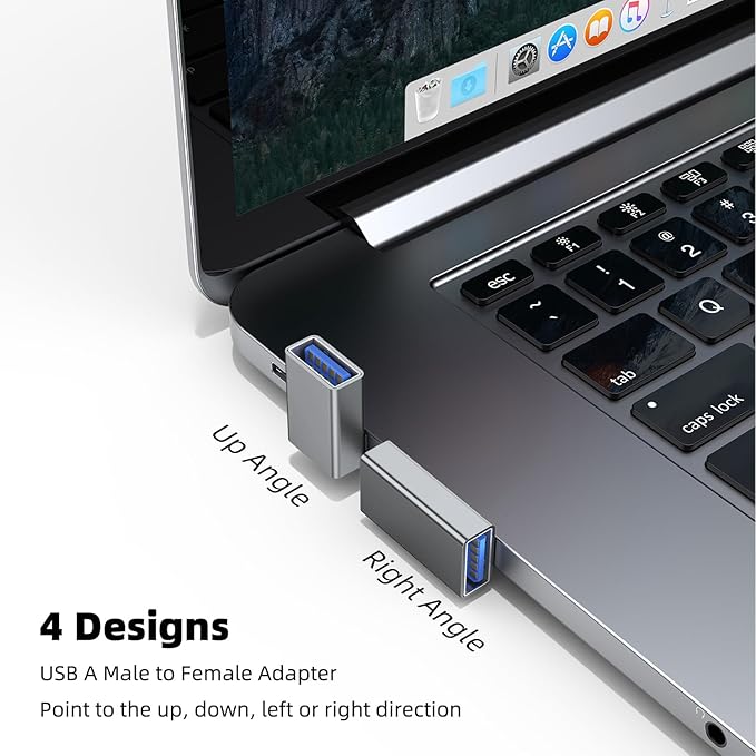 AreMe 90 Degree USB 3.0 Adapter 4 Pack, Up&Down, Left&Right Angle, Grey