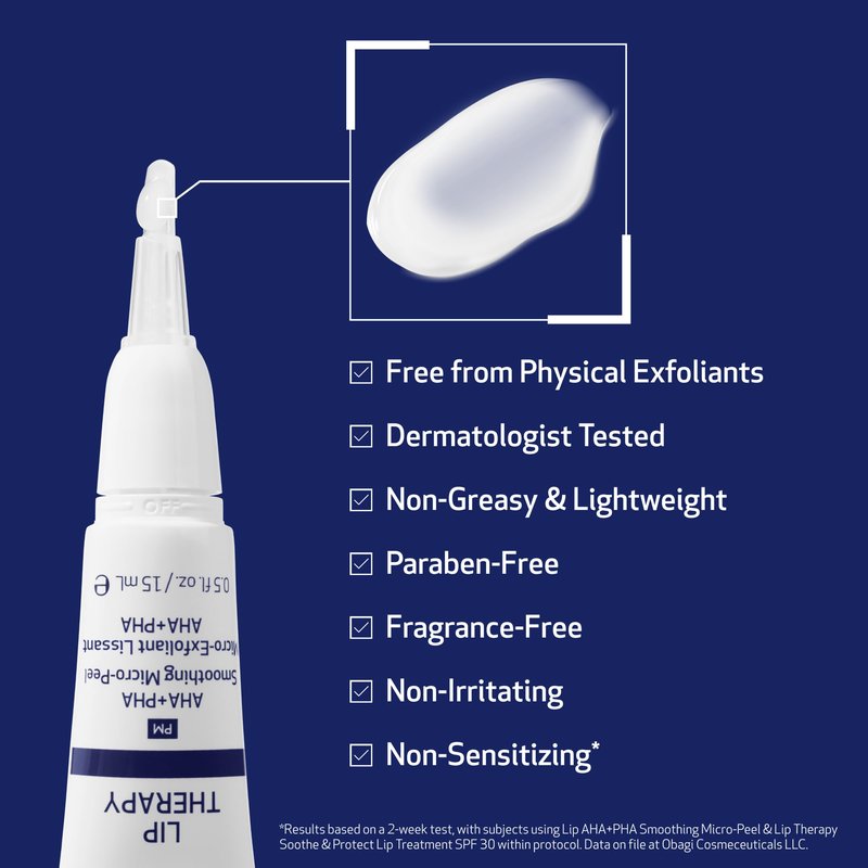 Obagi Lip Therapy AHA+PHA Smoothing Micro-Peel with Hyaluronic Acid – Overnight Mask Treatment Exfoliates, Plumps & Moisturizes Dry Lips for a Fuller, Smoother, More Youthful Appearance – .5 oz