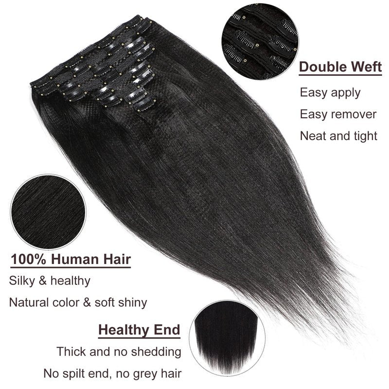 Clip ins Human Hair Remy Kinky Straight Clip in for Black Women Yaki Straight Clip in Hair YK 120g