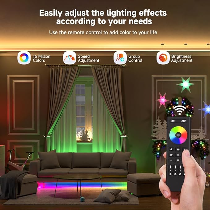 FCOB 2.4G WiFi SPI RGBW Controller DR04W & RC03RF RF Remote Set, Control by Smart Life/Tuya APP/Alexa/Google Home, Support SK6812RGBW/SMD WS2814 IC etc Addressable RGBW LED Strip STA Mode