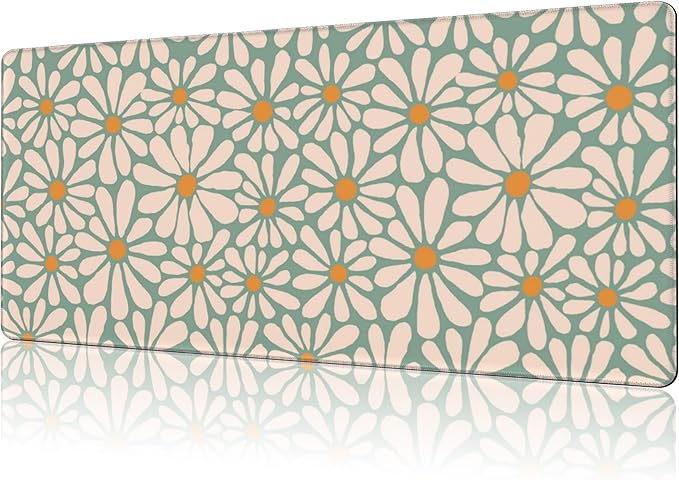 NIYLYNSYN Mouse Pad Large Boho with Daisy Flowers Non-Slip Gaming Desk Mat with Stitched Edge Laptop Keyboard Desk Pad for Work Home Gaming (35.4 x 15.7 Inches)