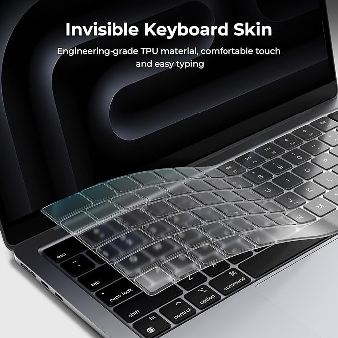 EooCoo Premium Keyboard Cover Skin Protector, Laptop Accessories Compatible with 2026 2025 2024 2023 2022 2021 M5-M1 Pro/Max MacBook Pro 14/16, M5-M2 MacBook Air 13/15, 2026 MacBook Neo 13, Clear