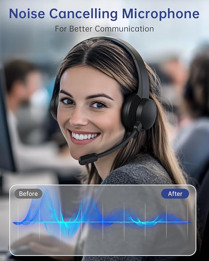 USB Headset with Microphone for PC, Wired Headphones with Mic USB Headsets with Noise Cancelling Microphone, Computer Headset with Microphone for Home Office Online Class Teams Skype（Rose Pink）